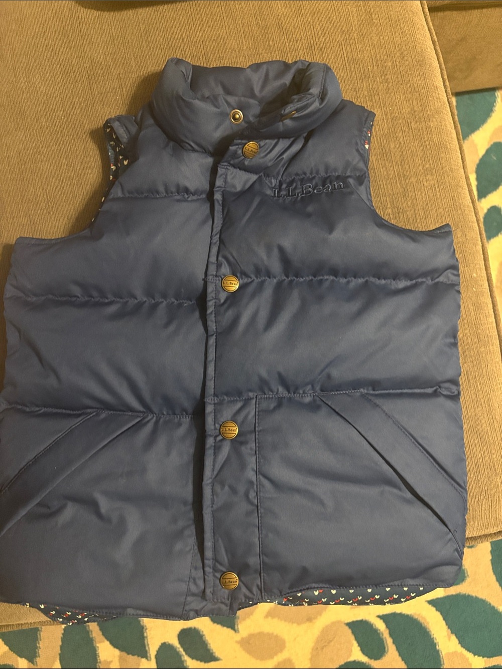 L.L. Bean Kids Navy Quilted Puffer Vest with Snap Front